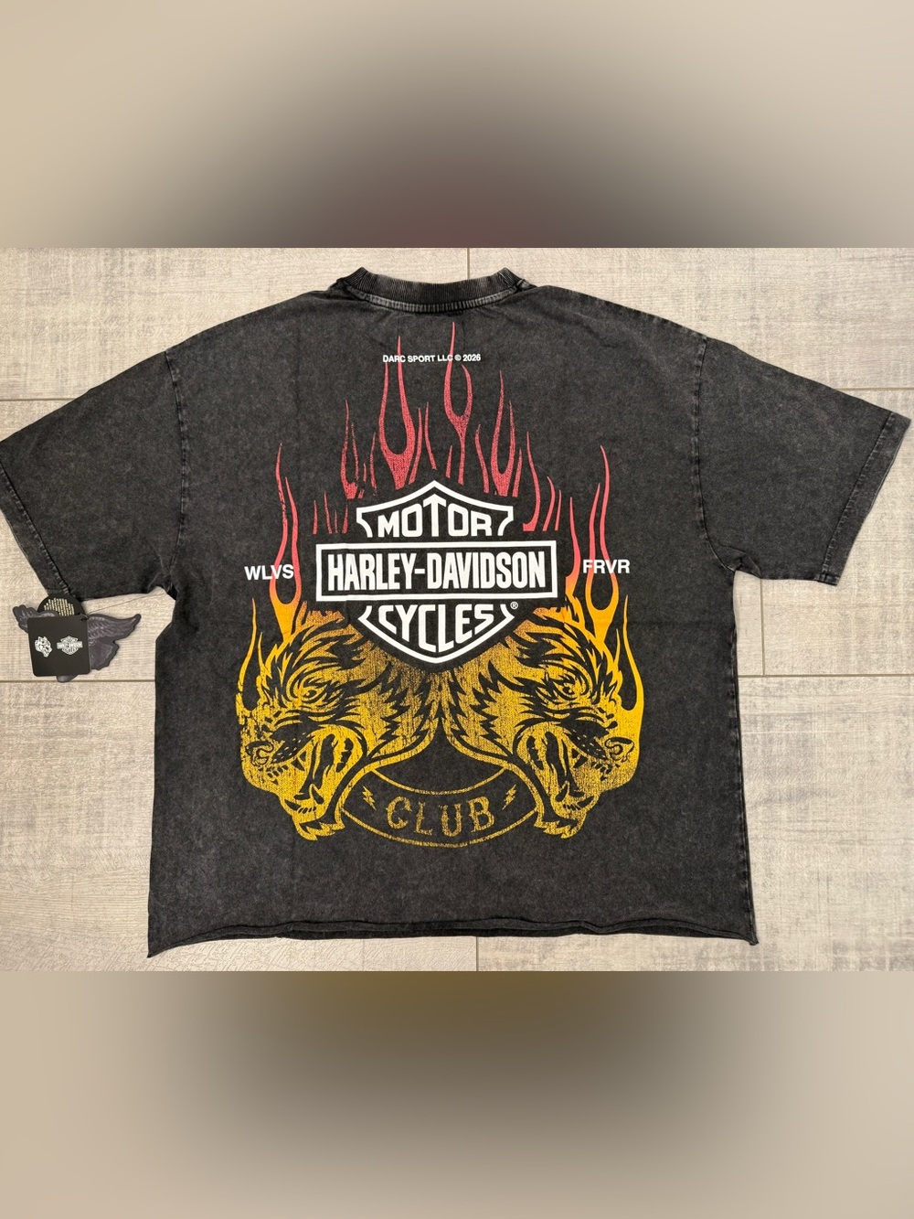 NWT Darc Sport X Harley Davidson Rising Sun Grunge Premium Tee Black XL